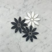 Nero Marquina Black Thassos White Marble Daisy Field Flower Waterjet Mosaic Tile Honed