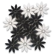 Nero Marquina Black Thassos White Marble Daisy Field Flower Waterjet Mosaic Tile Polished