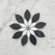 Nero Marquina Black Marble Wildflower Rain Flower Waterjet Mosaic Tile w/ Carrara & Bardiglio Honed