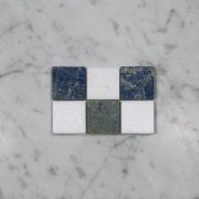 Thassos White Azul Macaubas Blue Marble 2x2 Checkerboard Mosaic Tile Honed