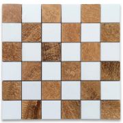 Thassos White Yellow Woodgrain Marble 2x2 Checkerboard Mosaic Tile Honed