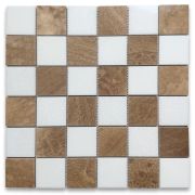 Thassos White Yellow Woodgrain Marble 2x2 Checkerboard Mosaic Tile Polished