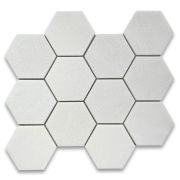 Thassos White Marble 4 inch Hexagon Mosaic Tile Honed