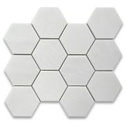 Thassos White Marble 4 inch Hexagon Mosaic Tile Polished