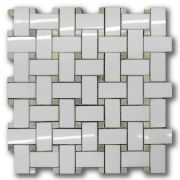 Thassos White 1x2 Basketweave Mosaic Tile w/ Green Dots Polished