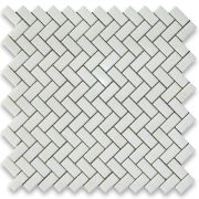 Thassos White Marble 5/8x1-1/4 Herringbone Mosaic Tile Honed
