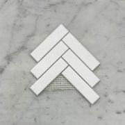 Thassos White Marble 1x4 Herringbone Mosaic Tile Honed