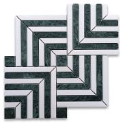 Thassos White and Verde Green Marble Maze Square Weave Mosaic Tile Honed