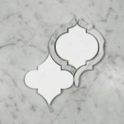Thassos White Marble Waterjet Arabesque Baroque Grand Lantern w/ Carrara White Outline Mosaic Tile Honed