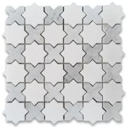 Thassos White Marble 2 inch Cross Star Mosaic Tile w/ Carrara White Honed