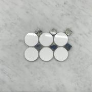Thassos White Marble 2 inch Round Mosaic Tile w/ Azul Macaubas Blue Square Dots Polished