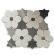 Thassos White Magnolia Flower Mosaic Tile w/ Bardiglio Gray Polished