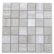 White Wood Grain 2x2 Square Mosaic Tile Polished