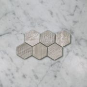 Athens Silver Cream Marble 2 inch Hexagon Mosaic Tile Honed Bush-hammered Gooved Multi Finish