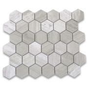 White Wood Grain 2 inch Hexagon Mosaic Tile Polished