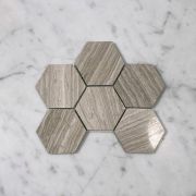 White Wood Grain 3 inch Hexagon Mosaic Tile Polished