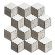 Athens Silver Cream Marble 2x3 Illusion 3D Cube Rhombus Diamond Hexagon Mosaic Tile Thassos White Athens Gray Honed