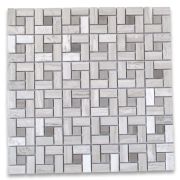 White Wood Grain Target Pinwheel Mosaic Tile w/ Gray Dots Polished