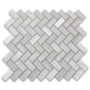 White Wood Grain 1x2 Herringbone Mosaic Tile Polished