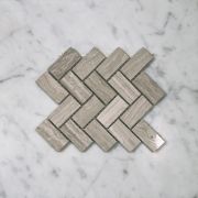 White Wood Grain 1x2 Herringbone Mosaic Tile Polished