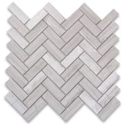 White Wood Grain 1x3 Herringbone Mosaic Tile Polished