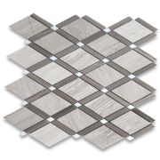 Athens Silver Cream Marble Diamond Lattice Mosaic Tile w/ Thassos White Athens Gray Polished