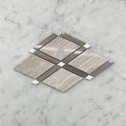 Athens Silver Cream Marble Diamond Lattice Mosaic Tile w/ Thassos White Athens Gray Polished