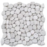White Wood Grain River Rocks Pebble Stone Mosaic Tile Tumbled