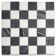 Silver Wave Black Forest Thassos White Marble 2x2 Checkerboard Mosaic Tile Honed