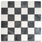 Silver Wave Black Forest Thassos White Marble 2x2 Checkerboard Mosaic Tile Polished