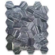 Silver Wave Black Forest Marble 2 inch Hexagon Mosaic Tile Honed