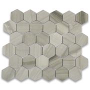 Athens Grey Wood Grain 2 inch Hexagon Mosaic Tile Polished