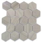 Athens Grey Wood Grain 3 inch Hexagon Mosaic Tile Polished