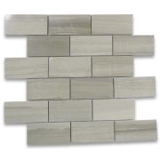 Athens Grey Wood Grain 2x4 Grand Brick Subway Mosaic Tile Polished