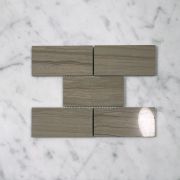 (Sample) Athens Grey Wood Grain Marble 2x4 Grand Brick Subway Mosaic Tile Polished