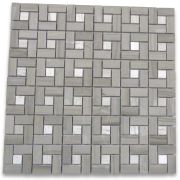 Athens Grey Wood Grain Target Pinwheel Mosaic Tile w/ White Dots Polished