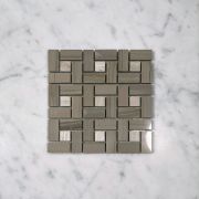 Athens Grey Wood Grain Target Pinwheel Mosaic Tile w/ White Dots Polished