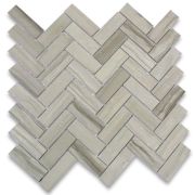 Athens Grey Wood Grain 1x3 Herringbone Mosaic Tile Polished
