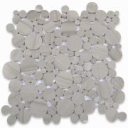 Athens Grey Wood Grain Bubble Round Mosaic Tile Polished