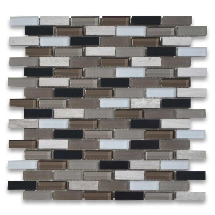 1 Sheet Brick Light Brown 3D Wave Polished Glass Honed Marble Mosaic Tile 