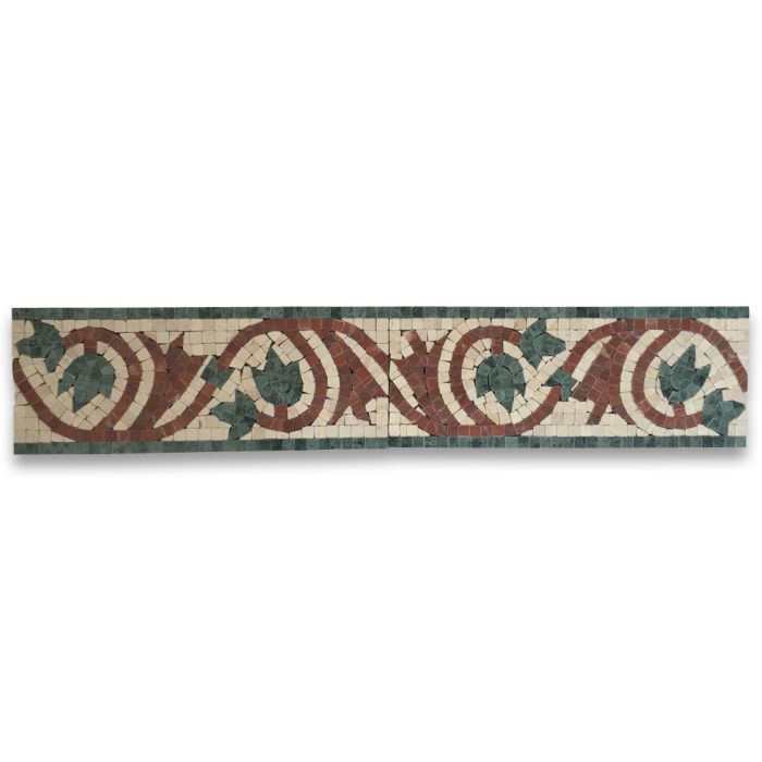Floral Rojo 4.7x12 Marble Mosaic Border Listello Tile