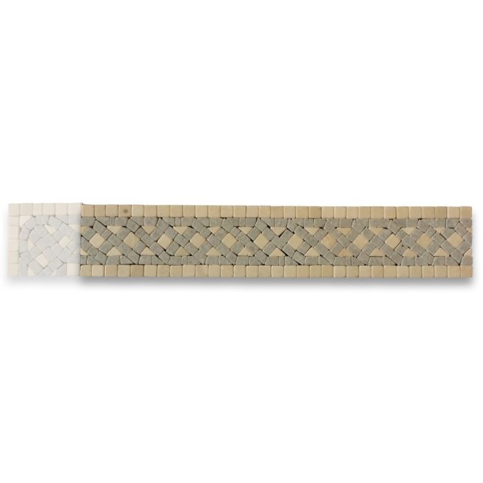 スタンピンアップ　Field Tiles Quadra Sienna 2.25x12 Marble Mosaic Border Listello Tile