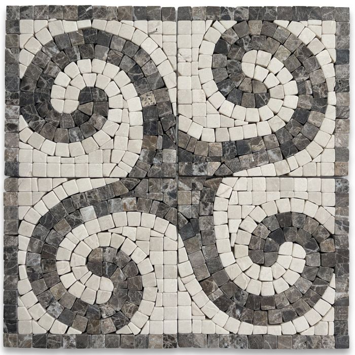 Surf Emperador 4.75x4.75 Marble Mosaic Border Corner Tile Tumbled