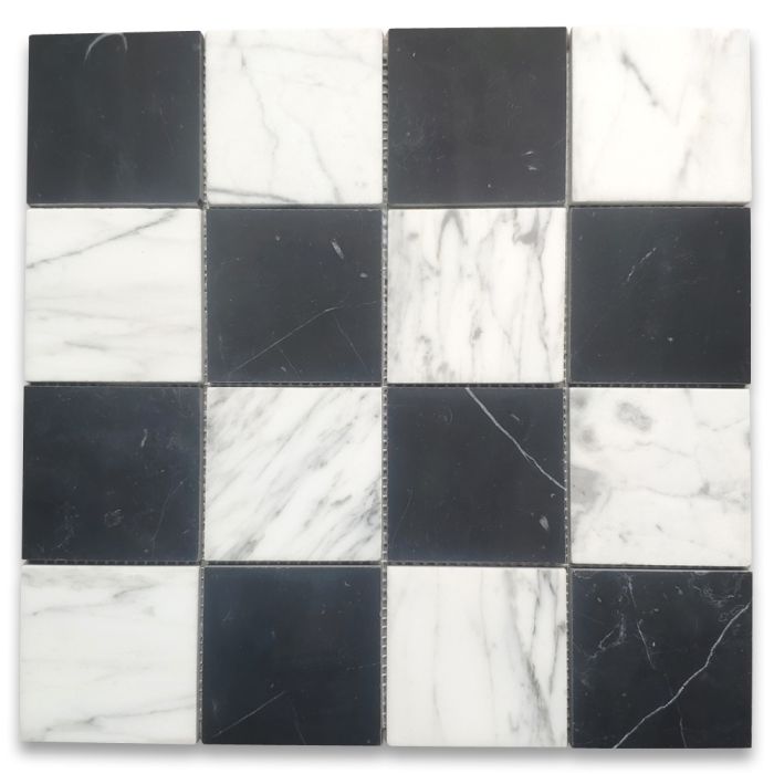 Carrara White Nero Marquina Black Marble 3x3 Checkerboard Mosaic