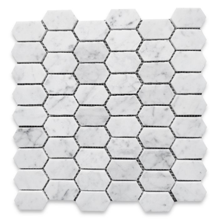 Carrara White Marble 1x2 Hive Picket Constellation Long Hexagon Mosaic Tile  Honed - Marble Online
