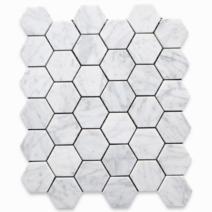 Carrara Marble Tile Italian White Carrera 2 inch Hexagon Mosaic Honed