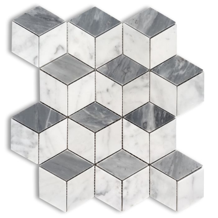 Blue Gray Hexagon Glass Marble Mosaic