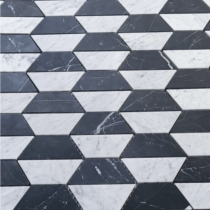 Carrara White Marble 4.5 inch Trapezoid Split Hexagon Mosaic Tile