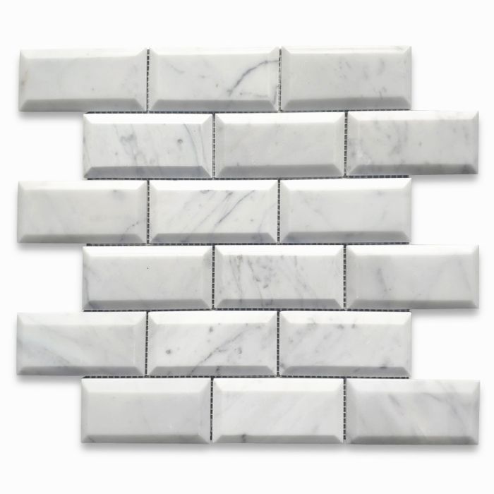 Carrara White Marble 2x4 Subway Mosaic Tile Beveled Raised Angled Polished  - Marble Online