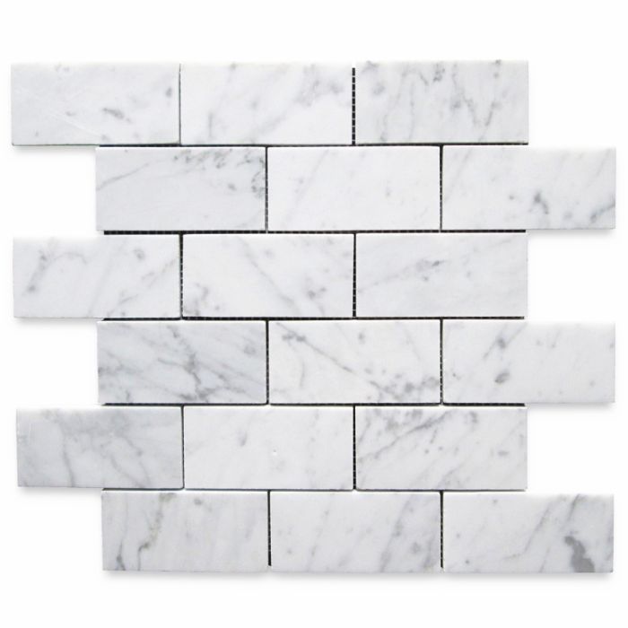 Carrara Marble Tile Italian White Carrera 2x4 Grand Brick Subway Mosaic  Honed